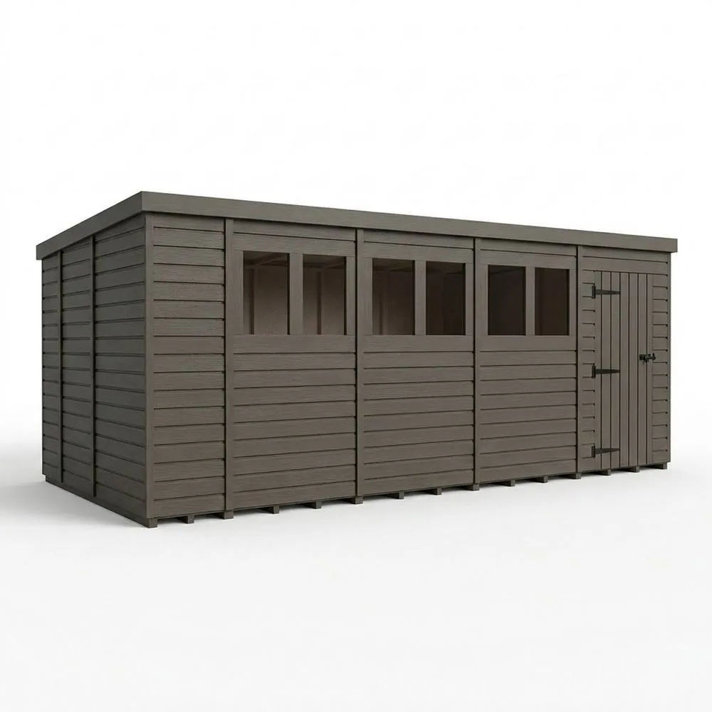 Buttercup Farm 19ft x 9ft Composite Pent Garden Shed Single Door With Windows in Grey 1