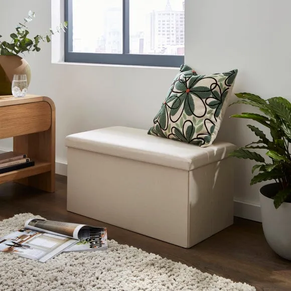 Faux Linen Rectangular Ottoman 1