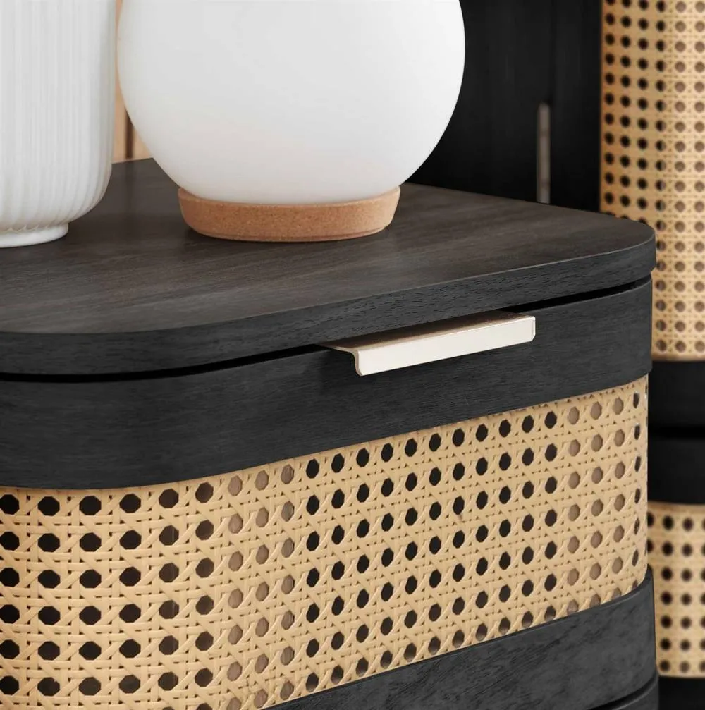 Birlea Rattan Bedside Cabinet 1 Drawer Sark Nightstand Side Table in Black 4