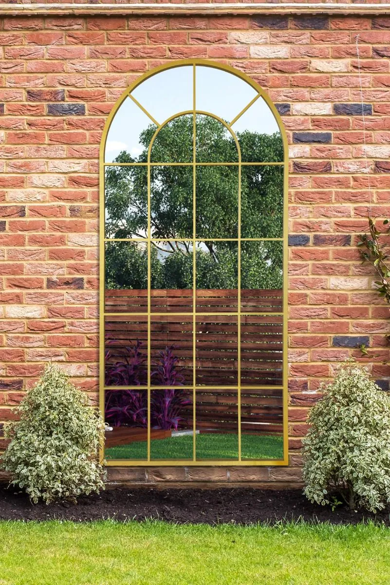 MirrorOutlet Gold Framed Arched Window Garden Mirror 71" X 33.5" (180x85CM) 2
