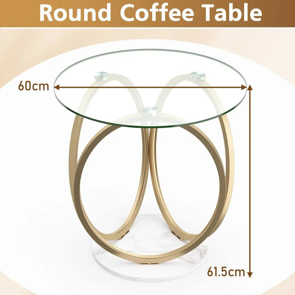 Costway Round Glass Coffee Table Center Cocktail Table Accent Circle Tea Table in Gold 2