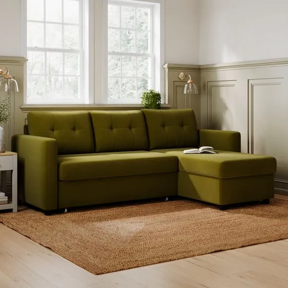 Barker Velvet Trundle Corner Chaise Sofa Bed 2