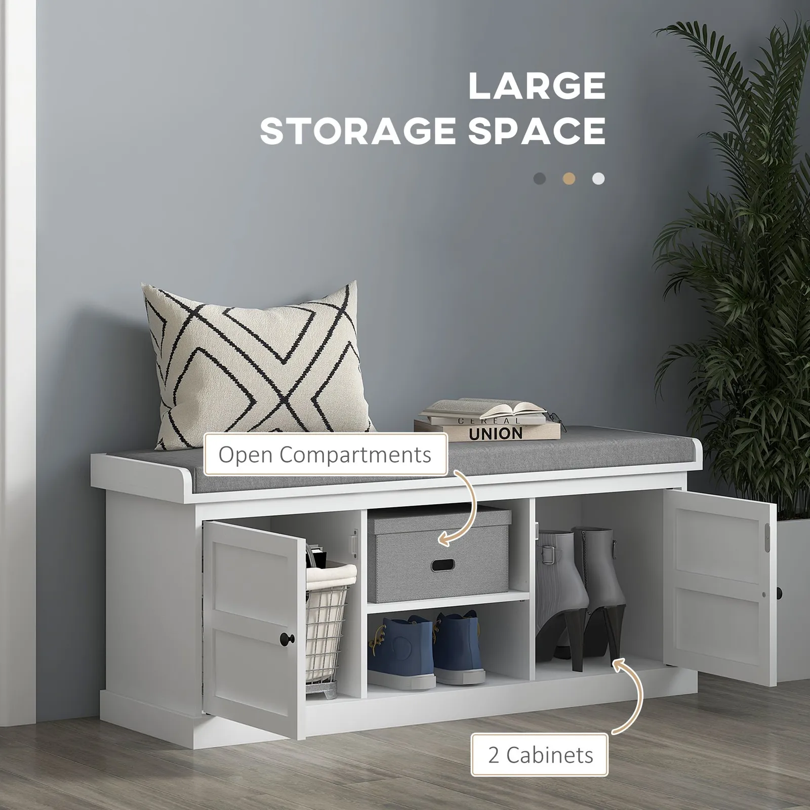 HOMCOM Shoe Bench with Cushioned Seat Adjustable Shelf for Hallway in White 6