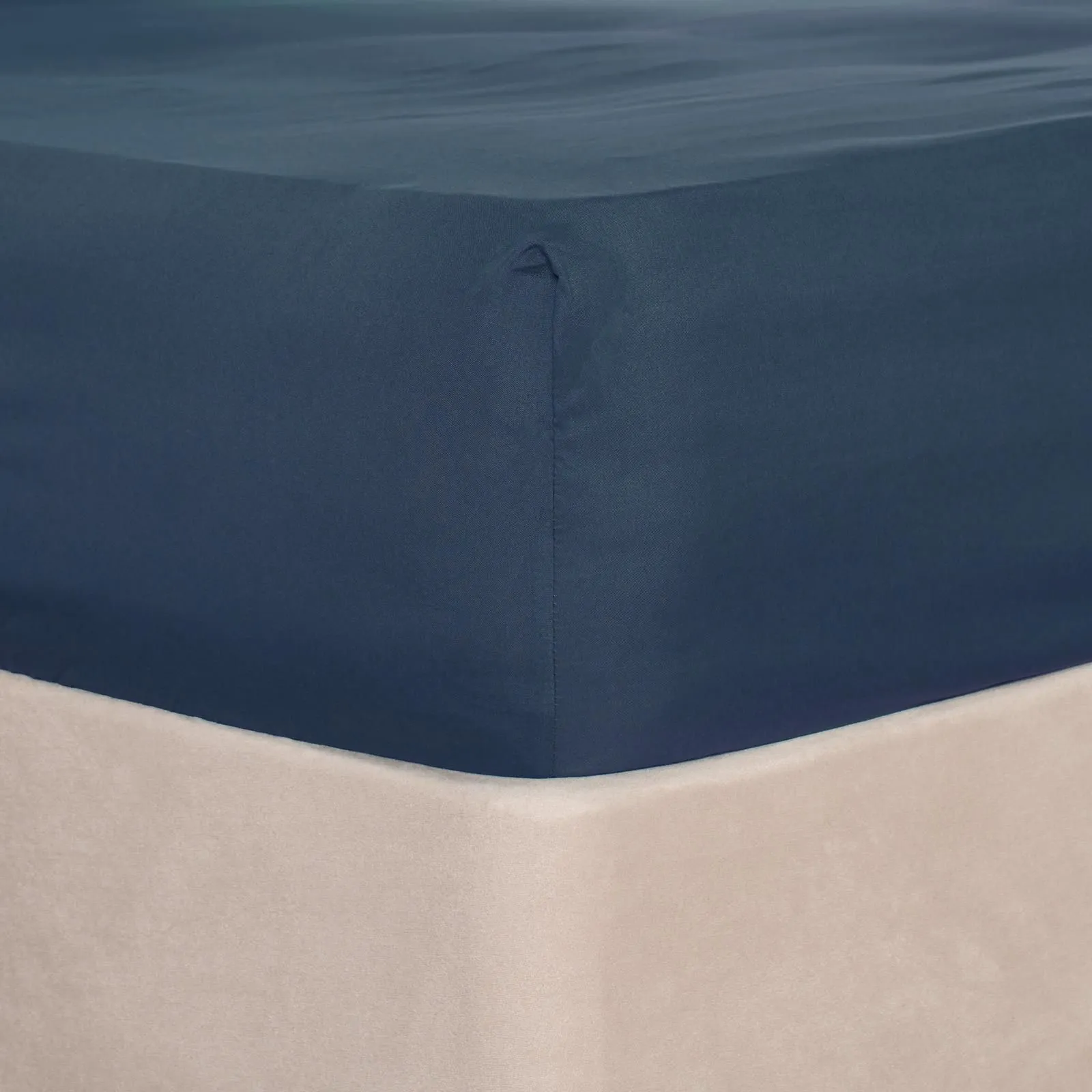 OHS Plain Dyed Non-Iron Fitted Bed Sheet in Dark Blue | Size: Double