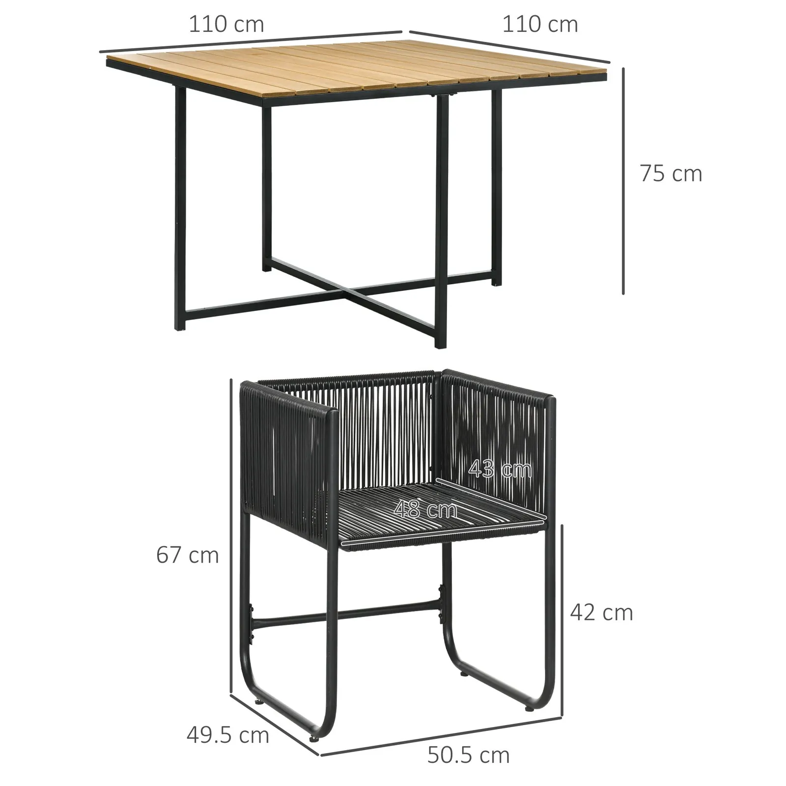 OUTSUNNY 5-PC Rattan Dining Set, 4-seater Rattan Cube Dining Sets with Space-saving Design in Black 3