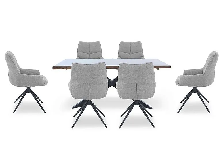 Kiara Small Rectangular Dining Table with Black Legs and 6 Swivel Fabric Chairs - Taupe