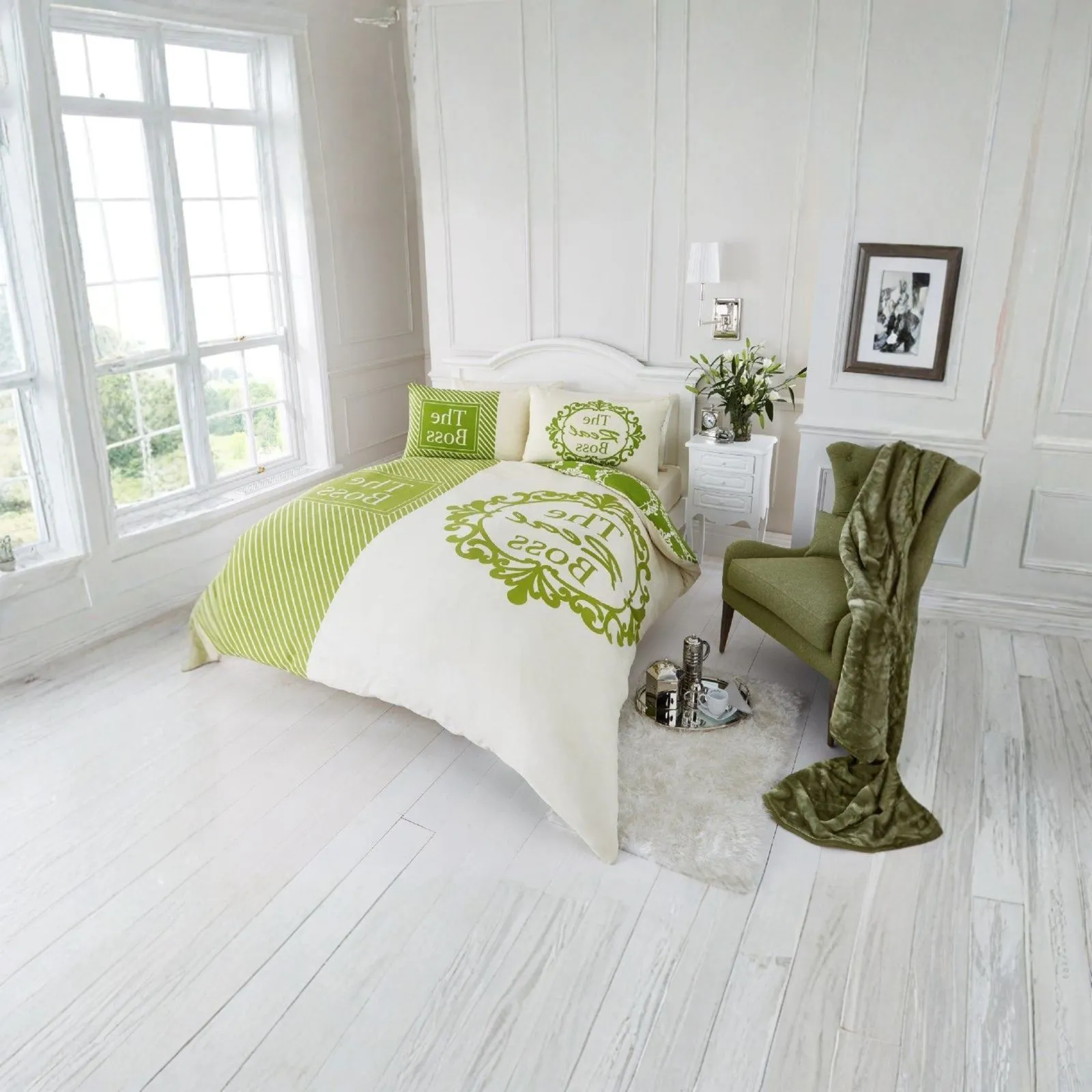 Smart Living Printed Polycotton The Real Boss Duvet Cover With Pillowcases in Green 2
