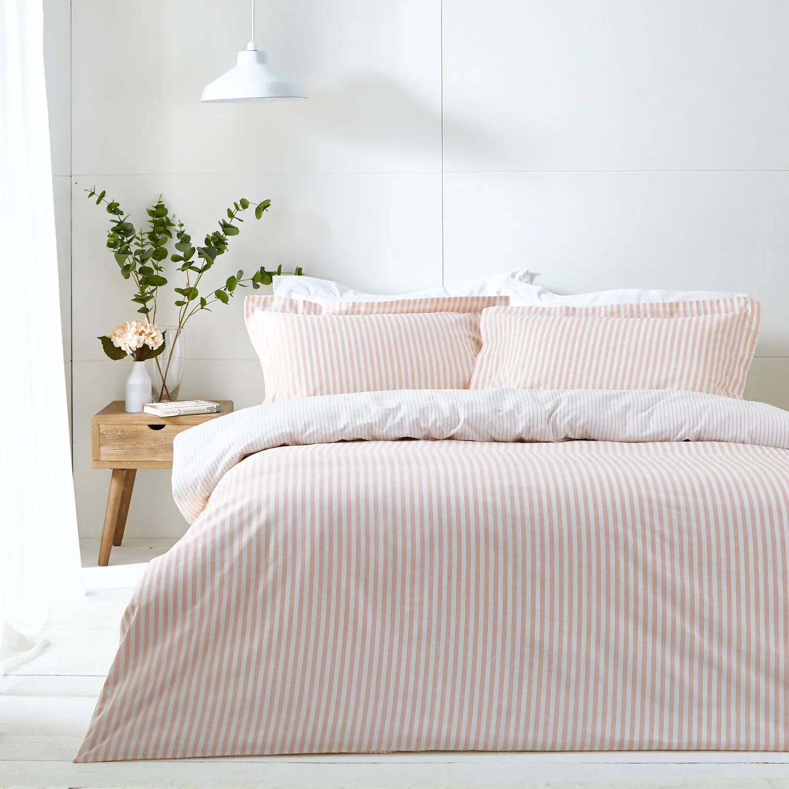 Yard Hebden Striped 100% Cotton Duvet Cover Set in Dusty Pink 2