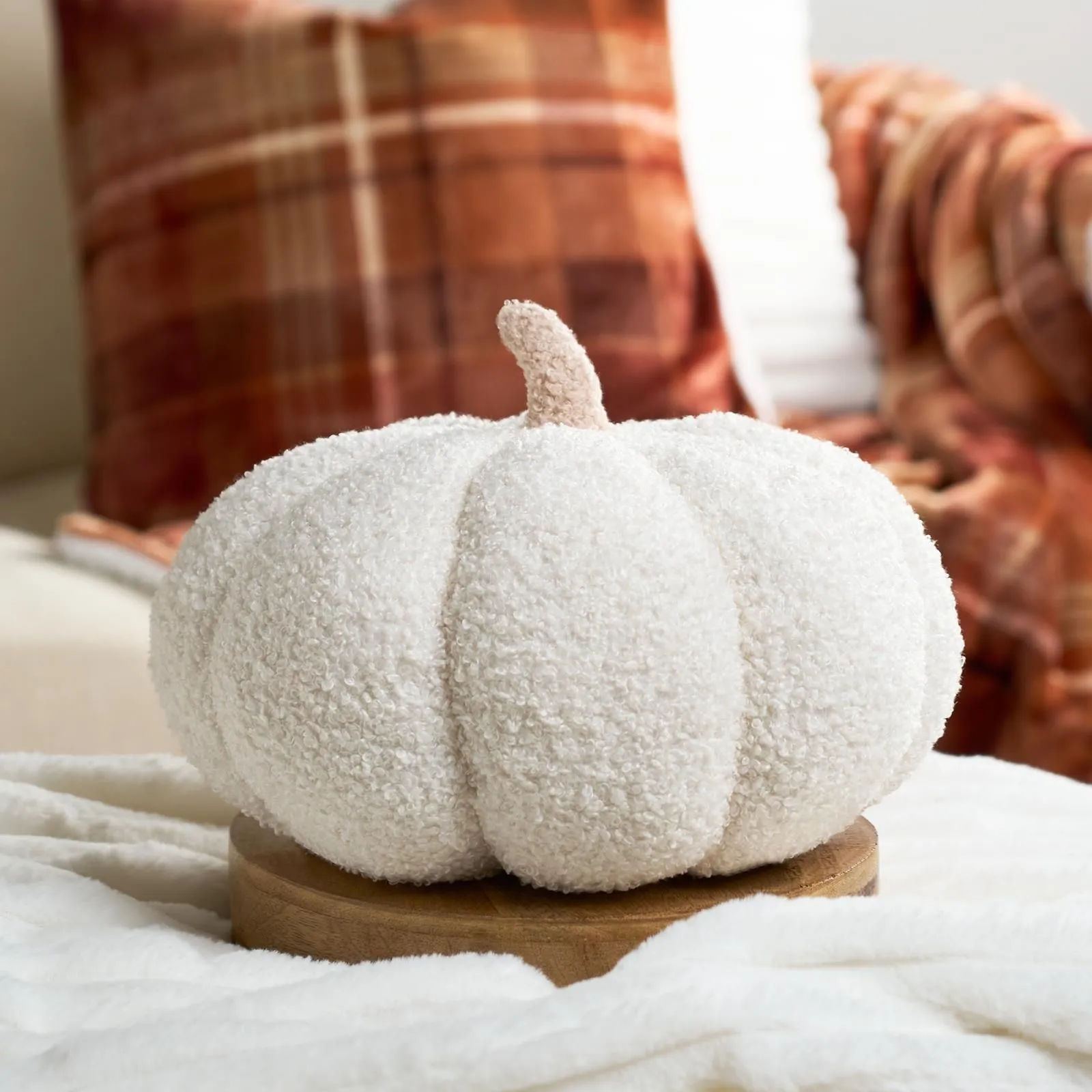 OHS Pumpkin Sofa Cushion Soft Fleece Filled Autumn Plush Home Decor Plump in Cream