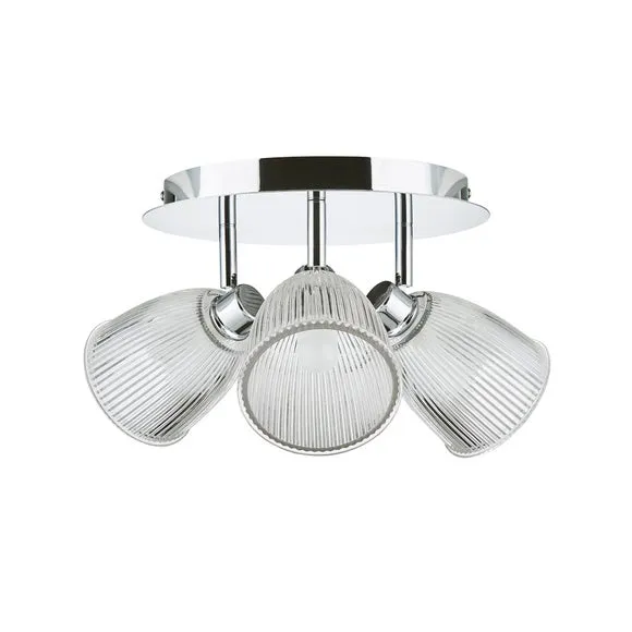 Bremont 3 Light Ribbed Glass Bathroom Semi Flush Spotlight 6