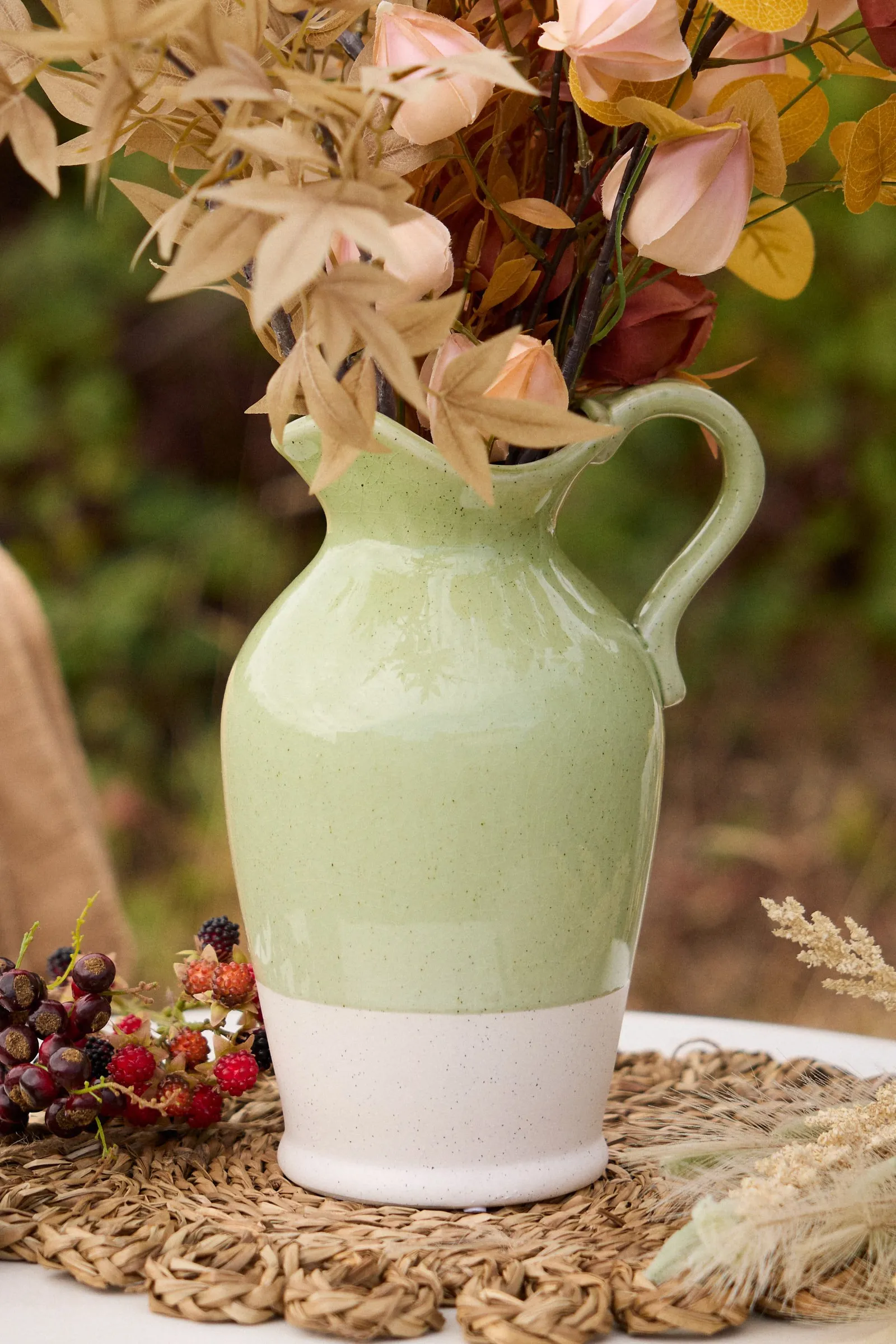Dibor Sage Green & White Two Tone Table Decoration Pitcher Jug Flower Vase