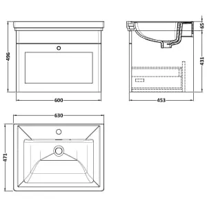 Classique Satin Green Wall Hung 1-Drawer Vanity & Basin 1 Tap Hole - 496 x 630mm 2