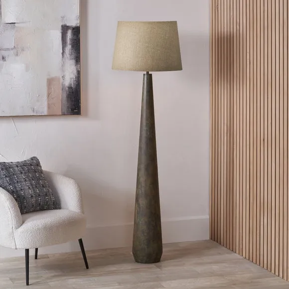 Pacific Lifestyle Arbor Verdi Gris Metal Conical Floor Lamp with Milos Linen Tapered Lampshade