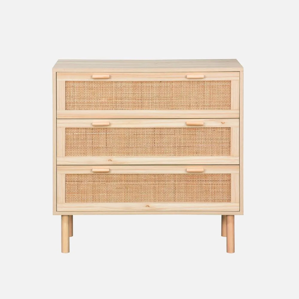 sweeek 3-drawer Chest With Cane & Wooden Effect in Light Brown 2