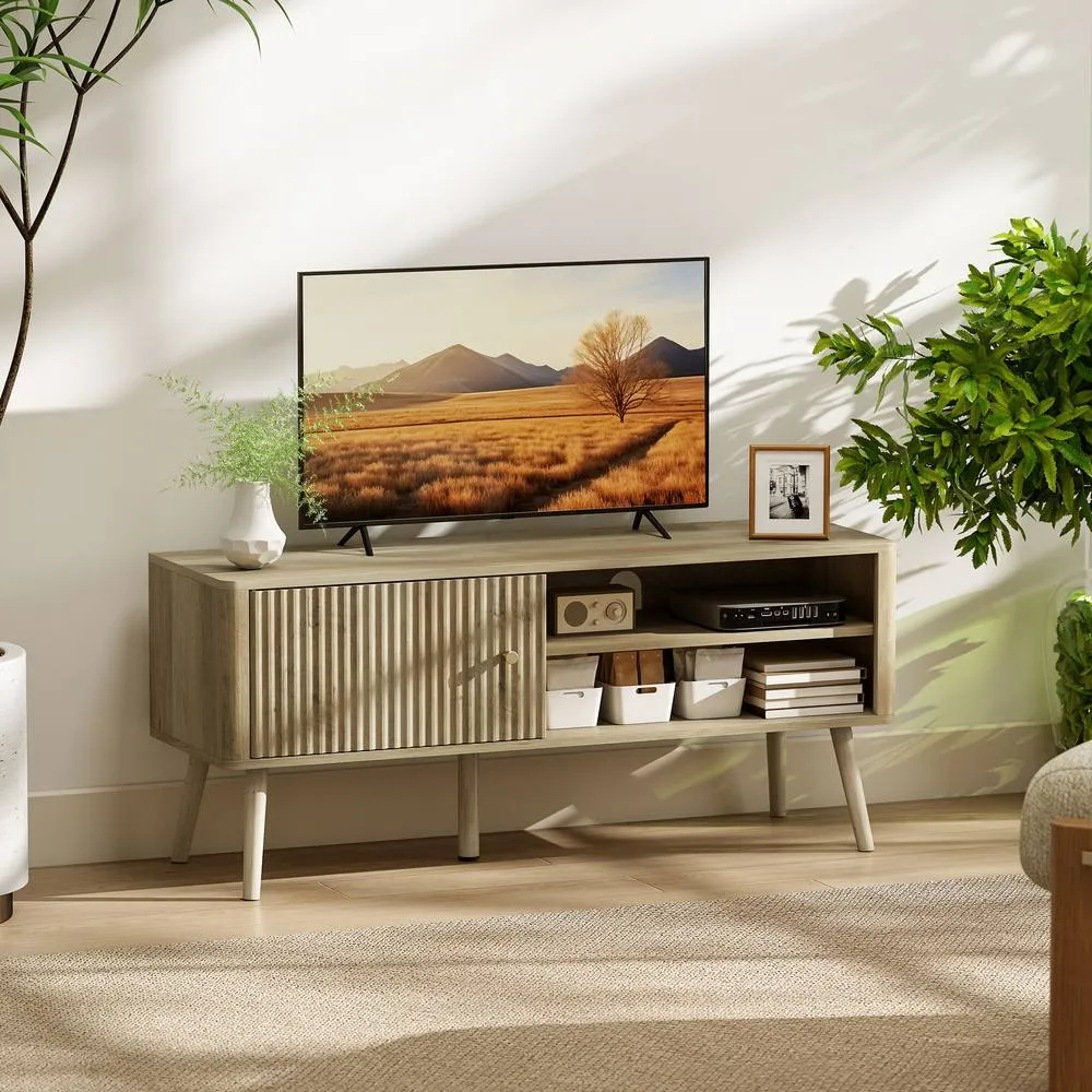 HOMCOM TV Stand Cabinet with Storage for TVs up to 55 Inches, Oak in Light Oak 2