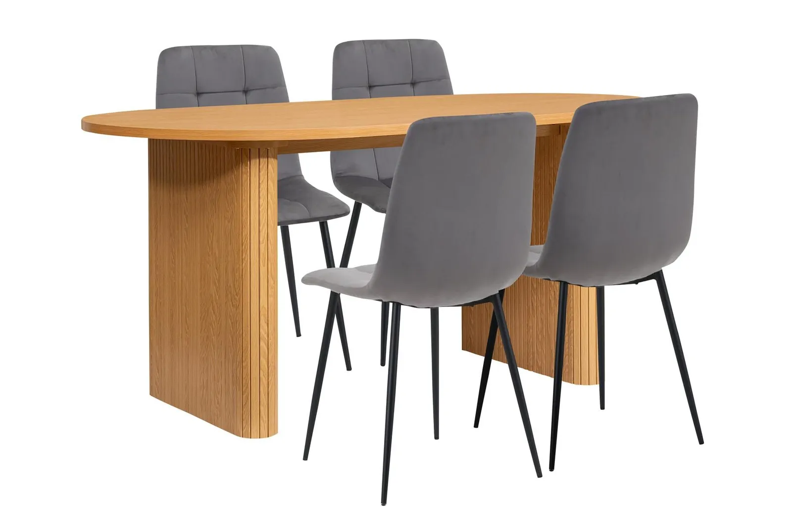 Birlea Axel Oval Fluted Dining Table With 4 Chairs in Light Brown