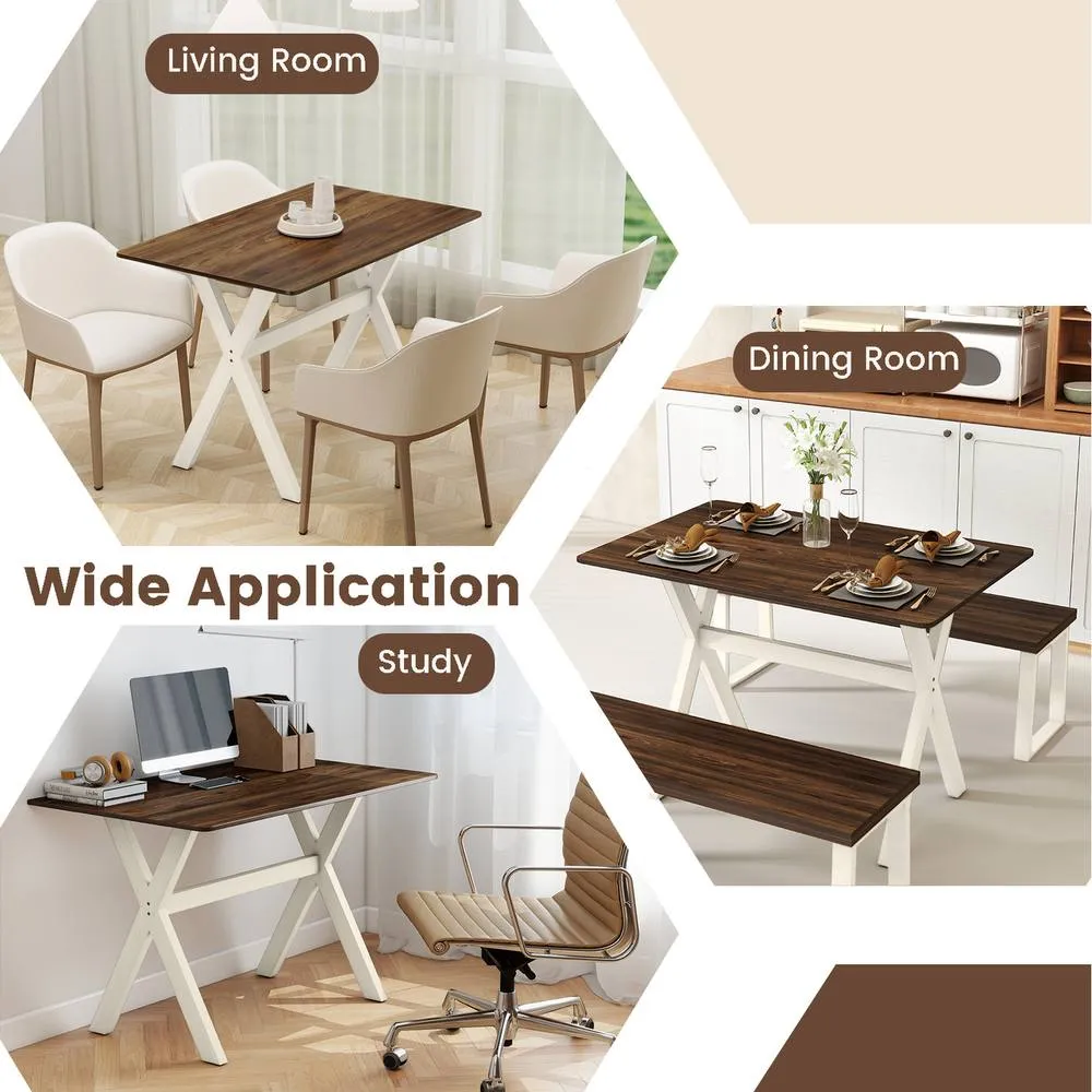 Costway Modern Dining Table Wooden Kitchen Table with X-shaped Frame-Brown in Brown 5