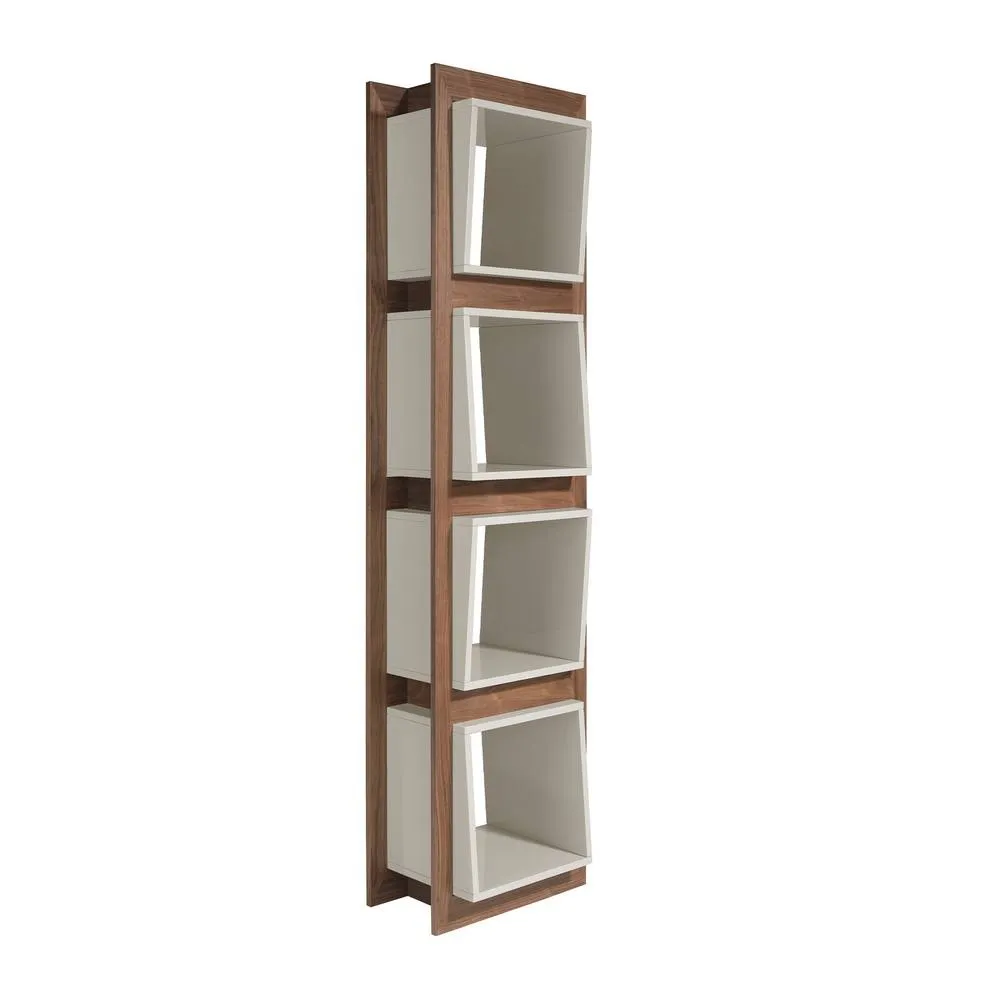 Angel Cerda Walnut Veneer Cube Shelf, Glossy Pearl Grey 50x41x200
