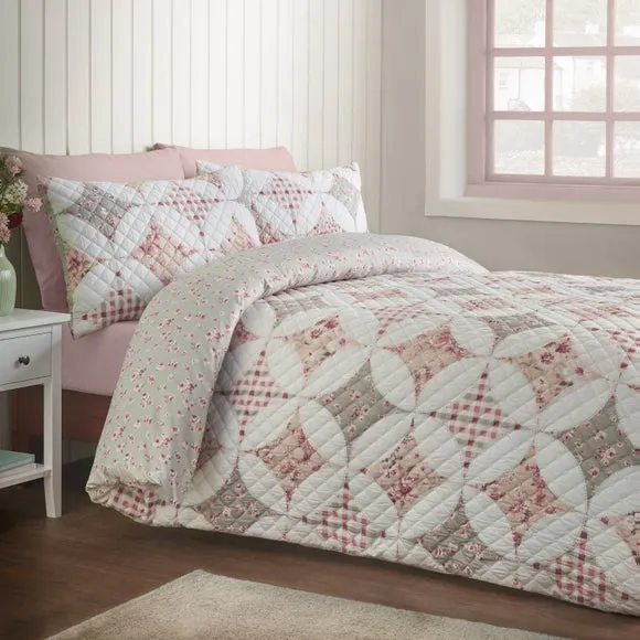 Catherine Lansfield Pinsonic Patchwork Duvet Cover & Pillowcase Set