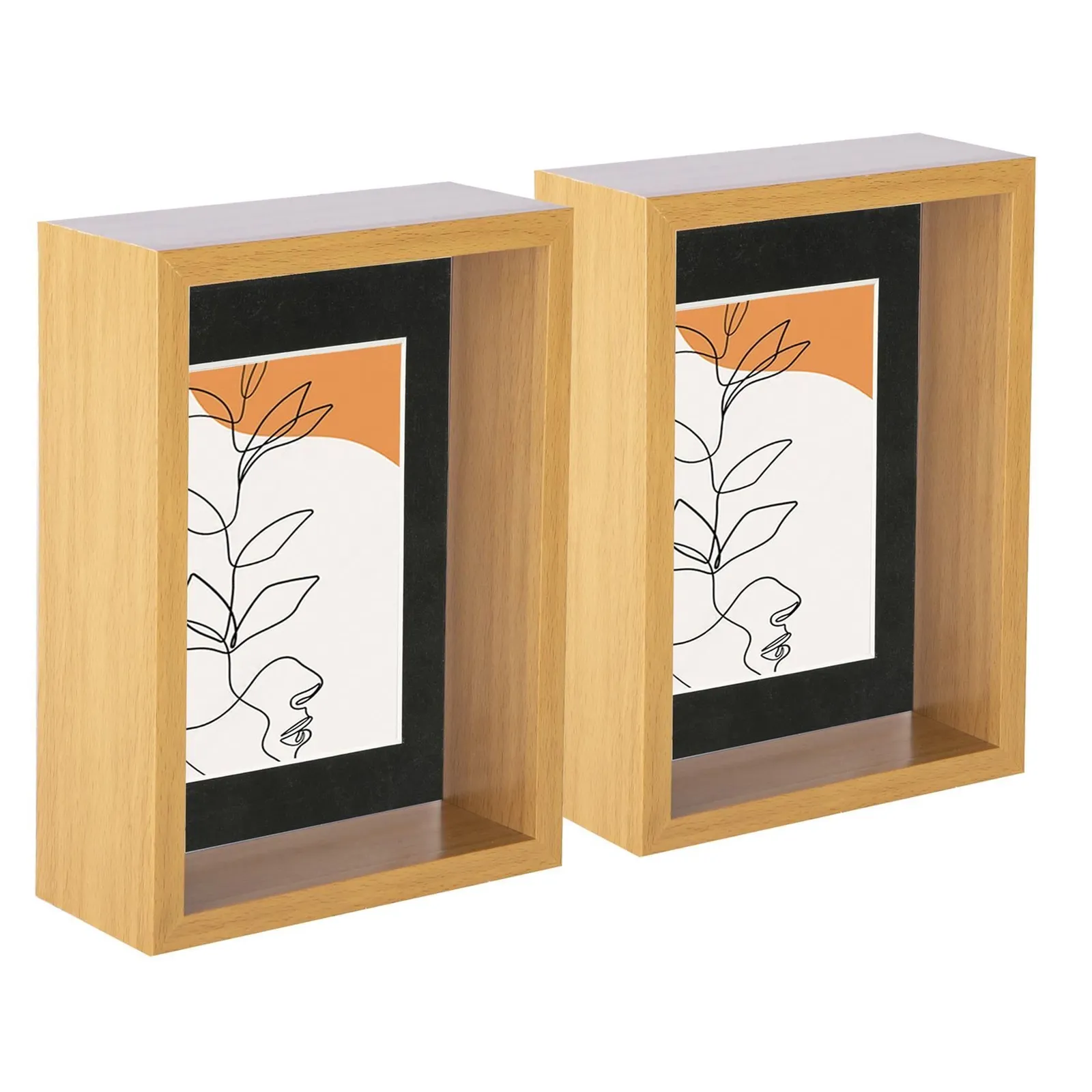 Nicola Spring 3D Deep Box Photo Frames - 5 x 7" with 4 x 6" Mount - Light Wood - Pack of 5 in Black
