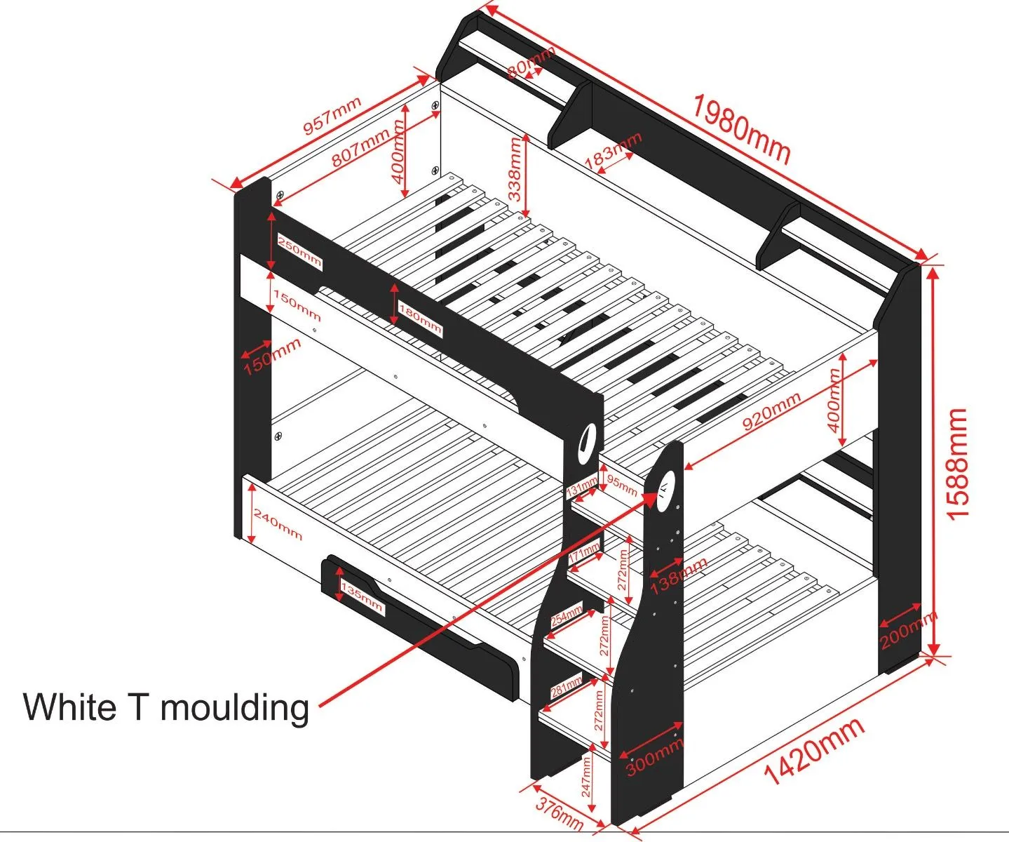 Flair Flick Bunk Bed with Storage in Grey 5