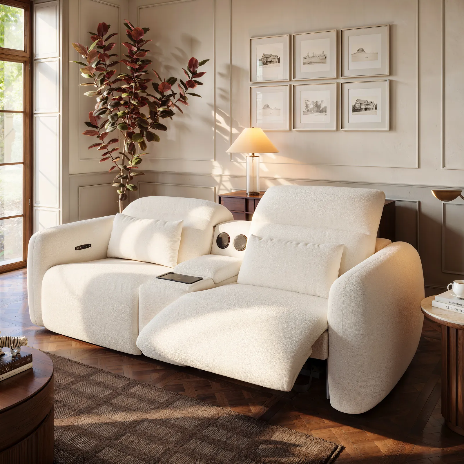 260cm 2-Seater Chenille Dual-Motor Power Reclining Sofa with Multifunctional Centre Console