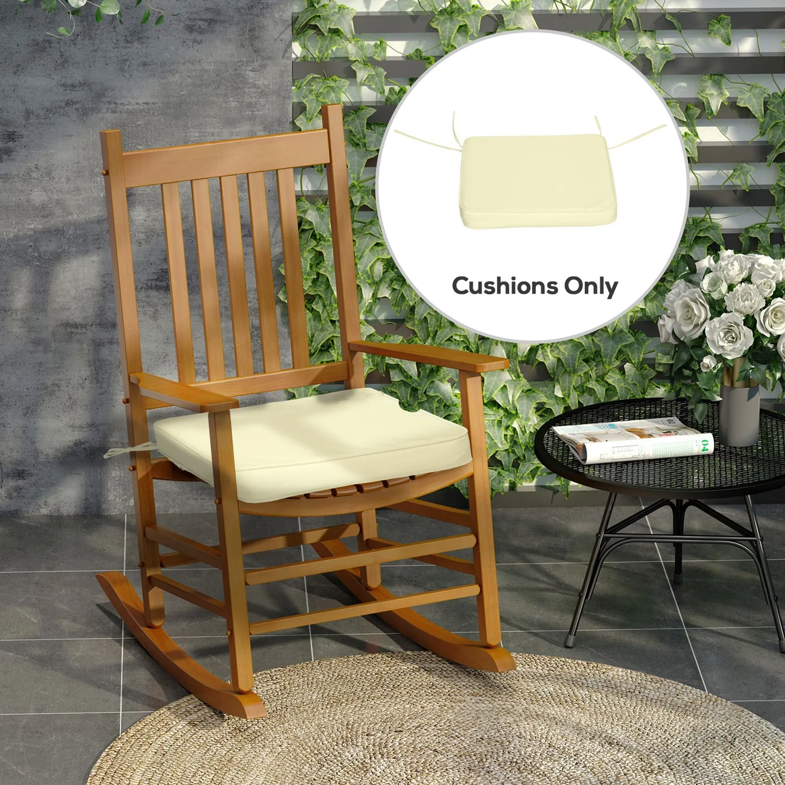 OUTSUNNY Set of 6 Chair Cushion Seat Pads Dining Chair w/ Straps in Cream