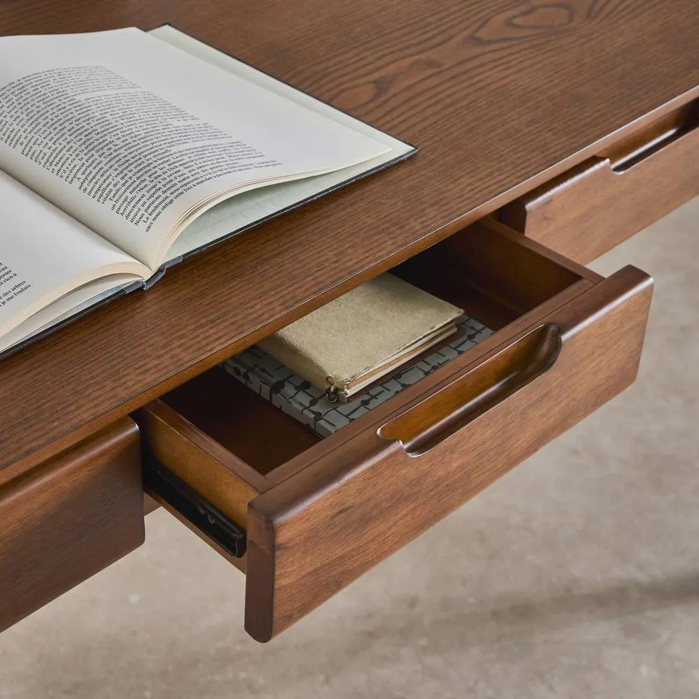 sweeek Rubberwood desk with ash veneer 2 drawers in Dark Brown 6