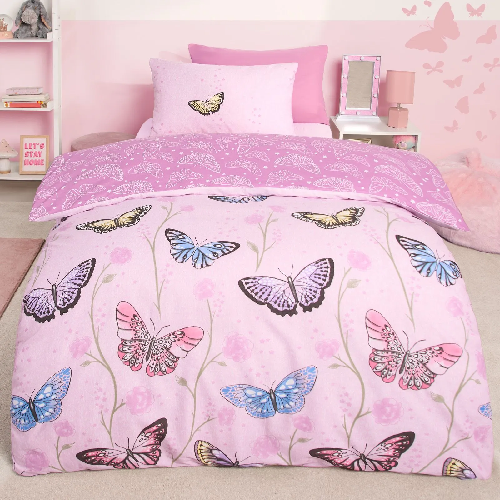 OHS Butterfly Heaven Duvet Cover with Pillowcase Set in Light Pink
