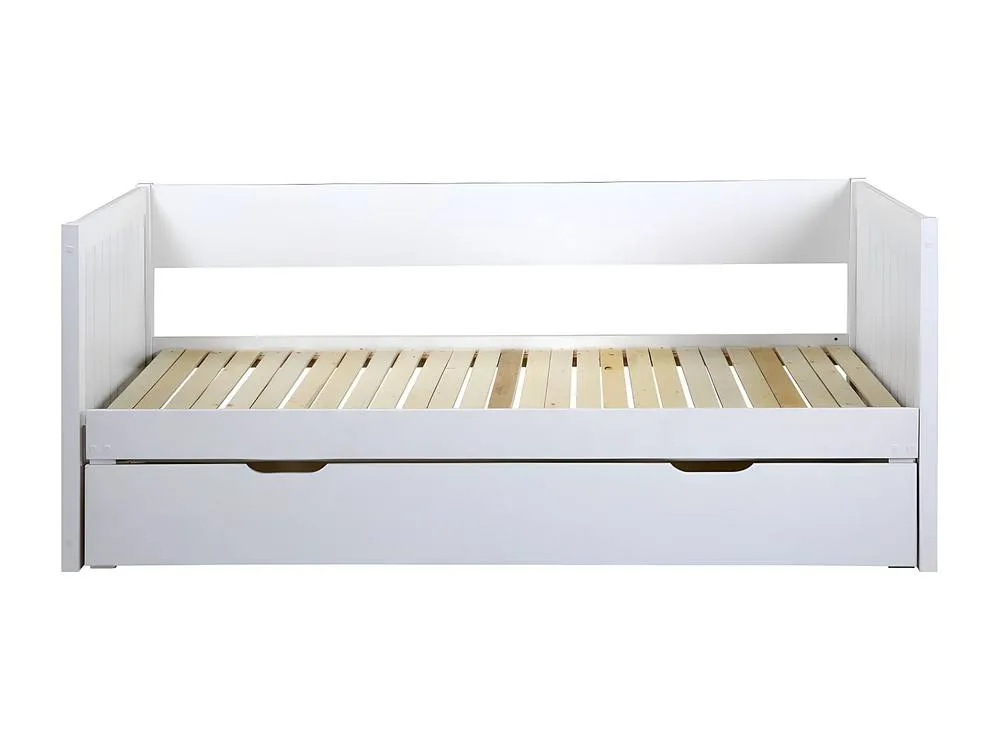 Vente-unique Day Bed With Trundle 90 X 190 Or 174 X 190 Cm - With Slatted Base and in White 2