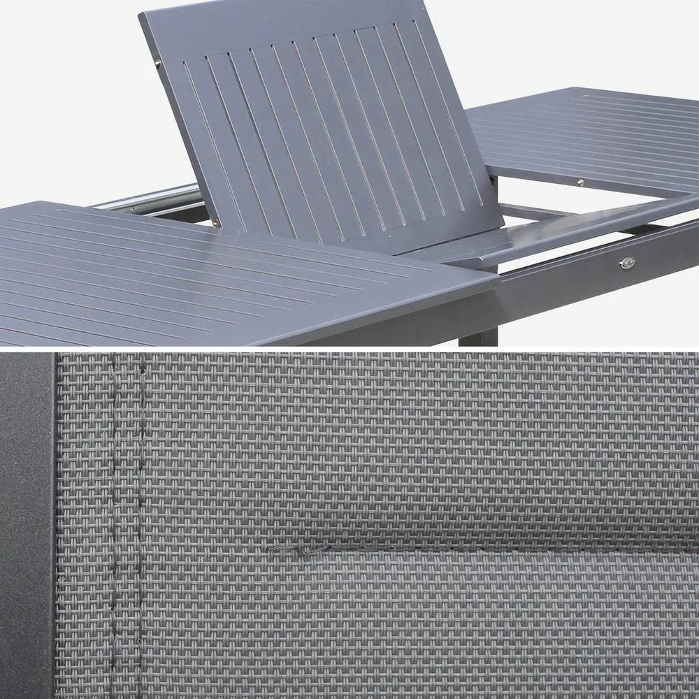 sweeek 8-seater Extendable Aluminium Garden Table Set With Chairs in Dark Grey 4