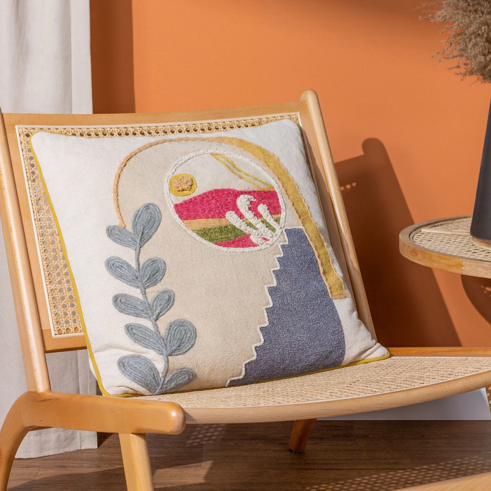 Furn Margo Embroidered 100% Cotton Tufted Cushion
