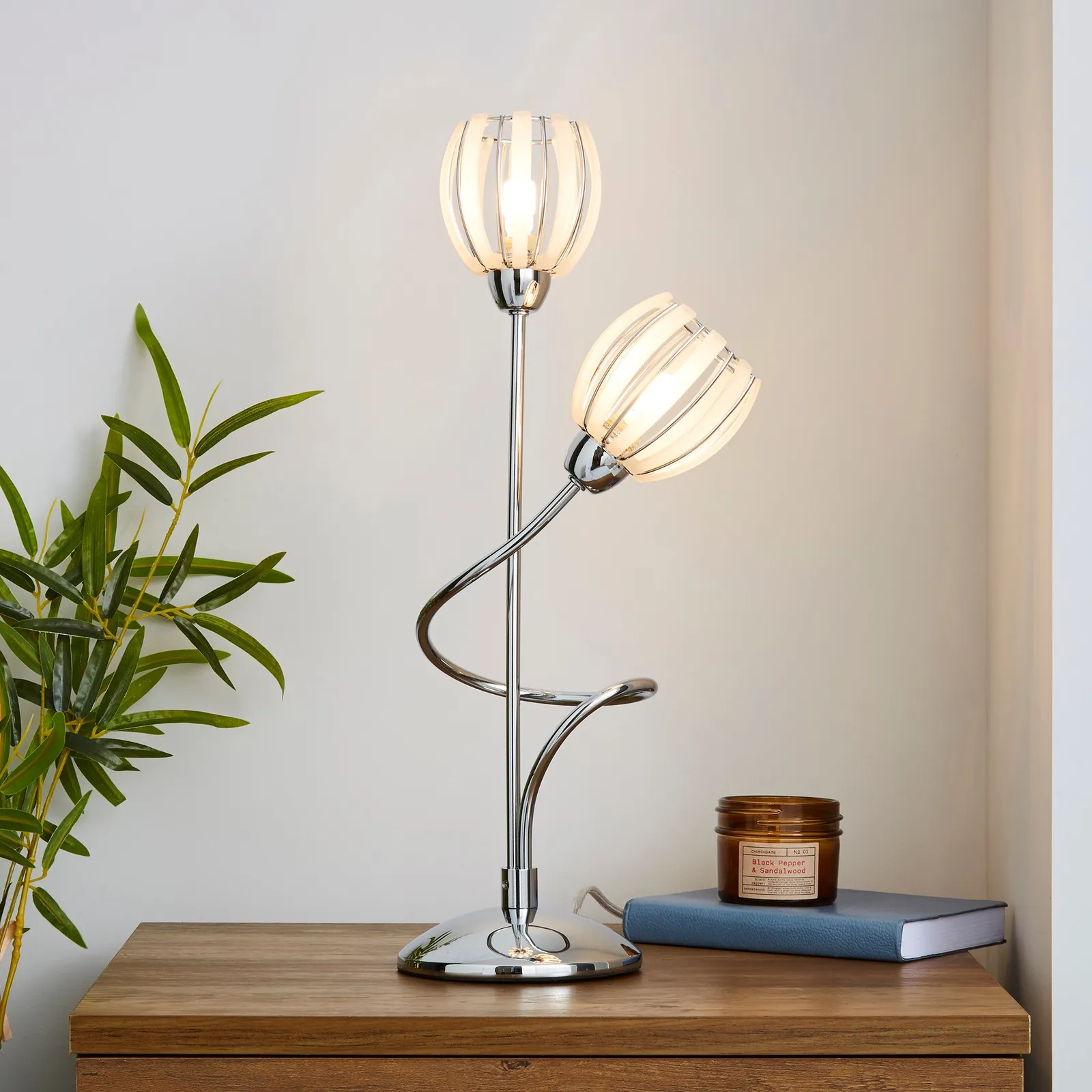Rosa 2 Arm Chrome Table Lamp Silver