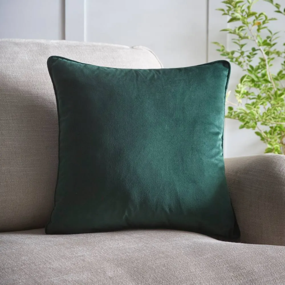 Portfolio Home Velvet Filled Cushion Piped Edge Pillow 18" Inch Square 45cm x 45cm in Green
