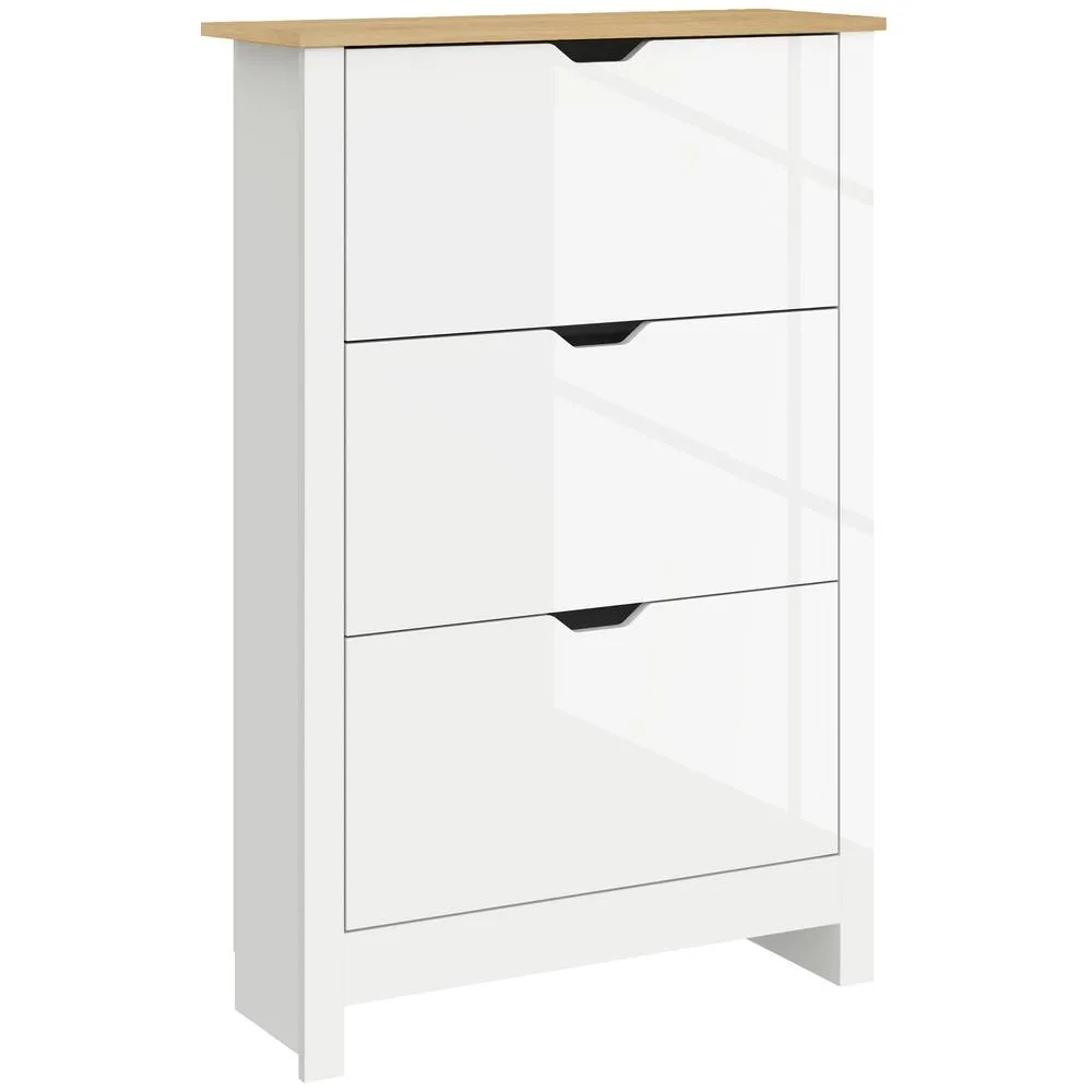 HOMCOM 18-Shoe Storage Cabinet 6 Shelves 3 Drawers in White 2
