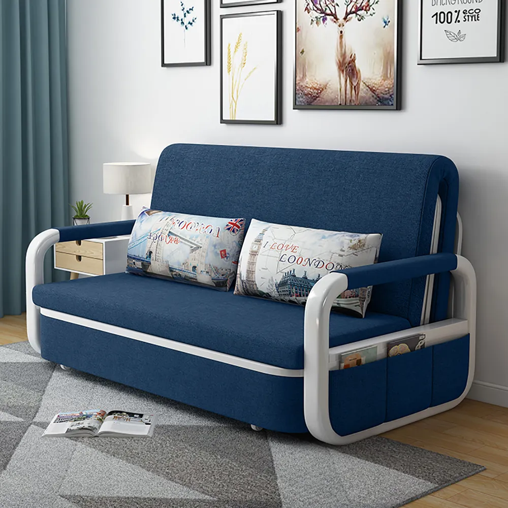 Blue Sofa Sofa Bed Loveseat Cotton & Linen Upholstered with Solid Wood Frame
