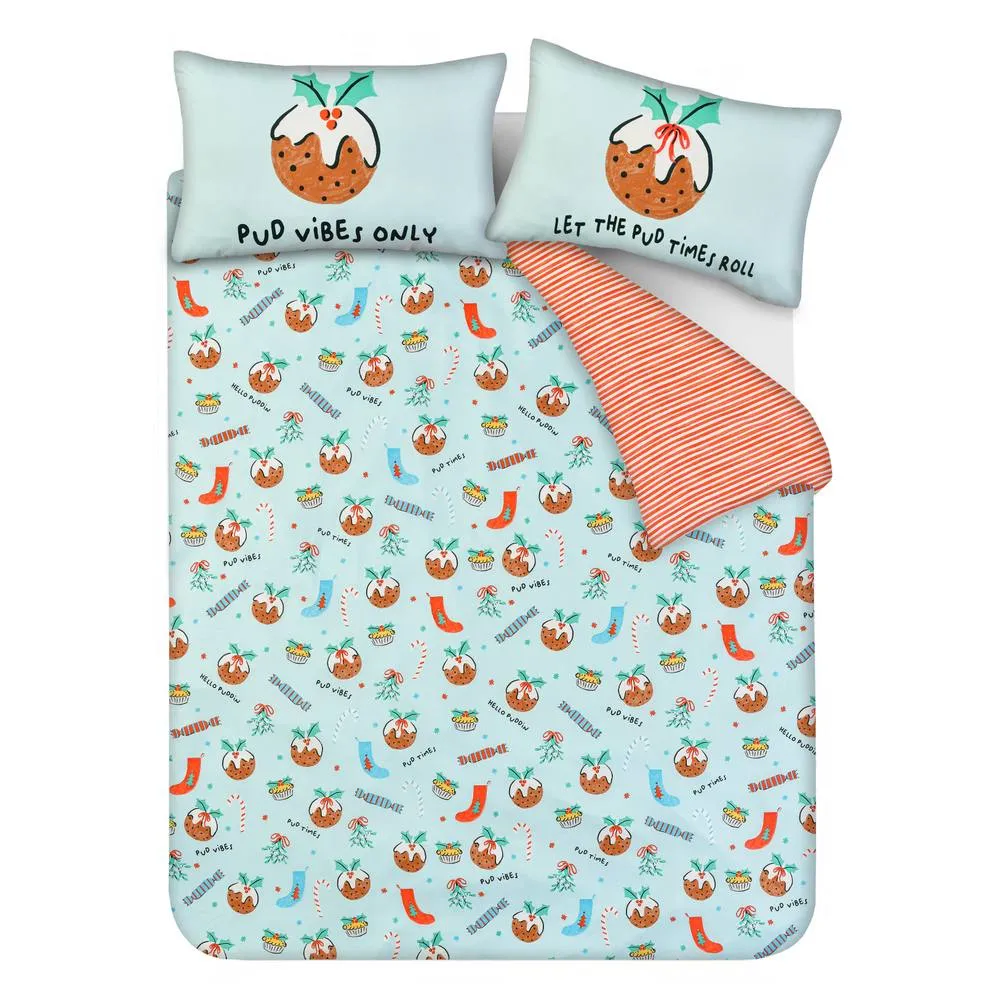 Smart Living Luxury Super Soft & Reversible Festive Christmas Puddings Duvet Set in Blue 6