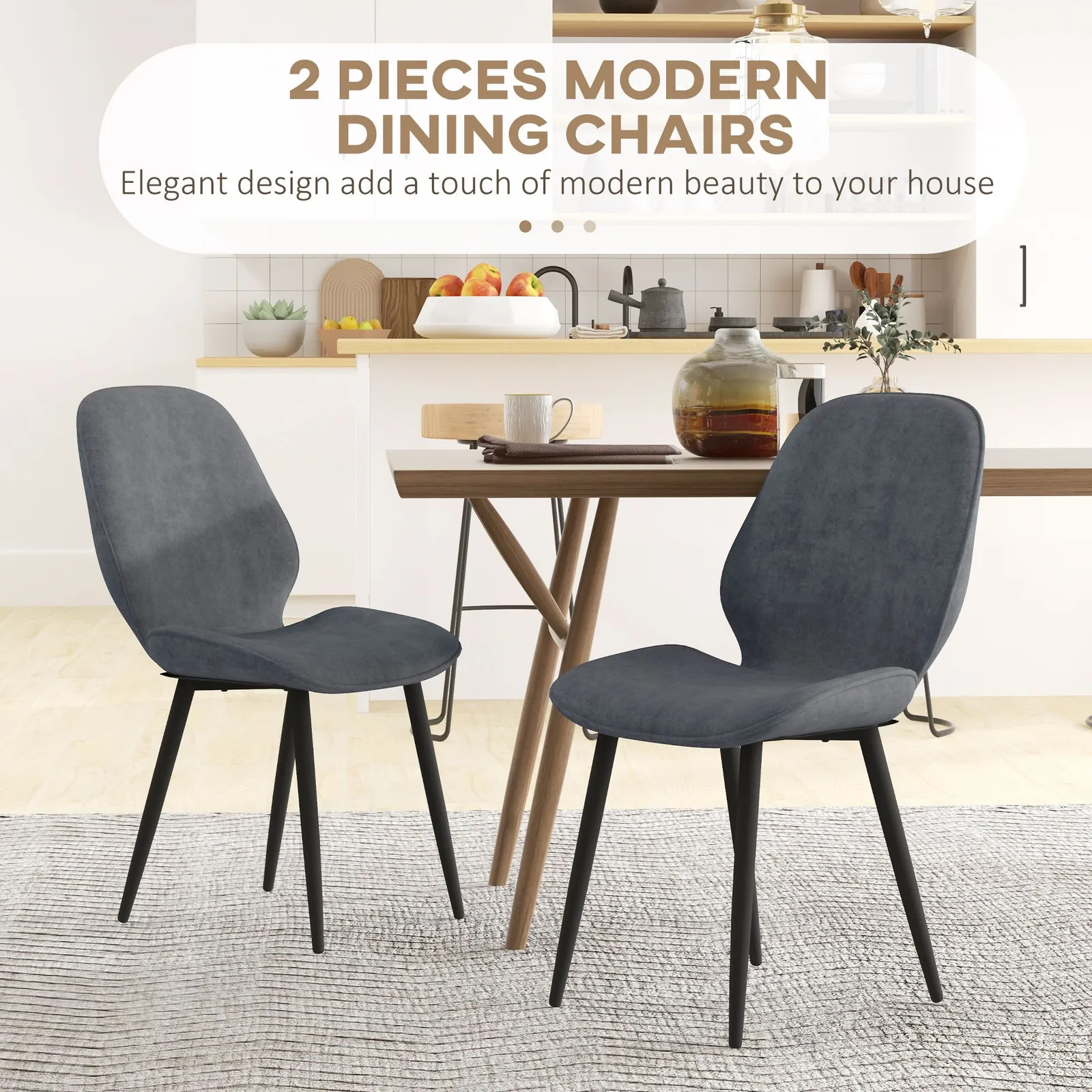 HOMCOM Dining Chairs Set of 2, Upholstered Kitchen Chairs with Metal Legs in Grey 4