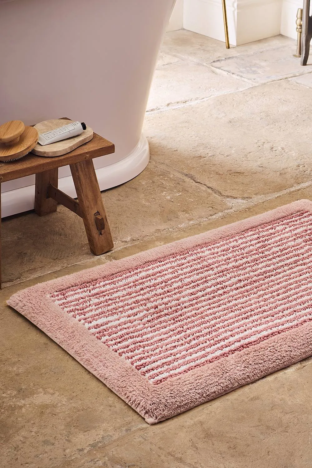 CHRISTY 'Portobello Stripe' Coastal Inspired Bath Rugs in Pink 1