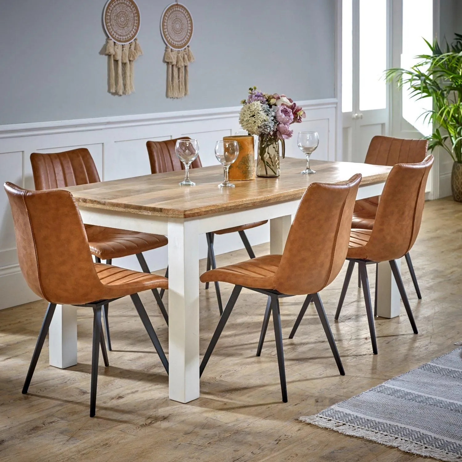 IH Design Curley Solid Mango Wood White Dining Table 170Cm