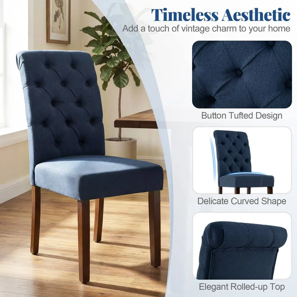 Costway 2PCS Upholstered Dining Chairs Button Tufted Chairs w/Padded Seat in Blue 6