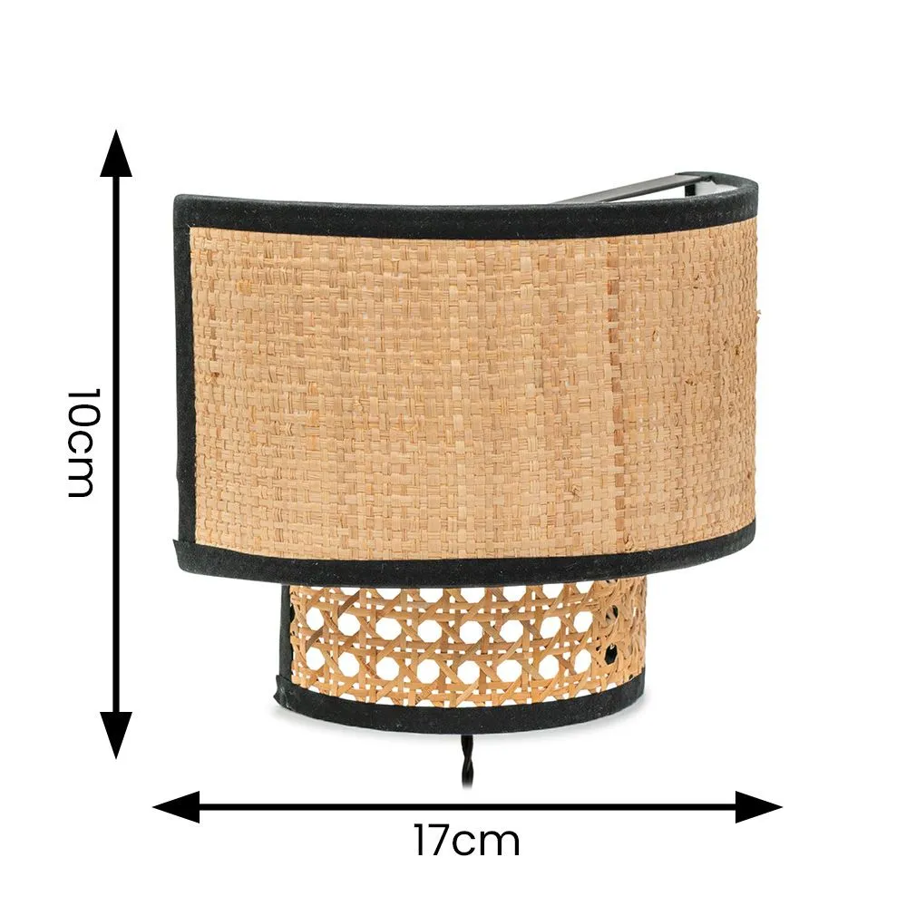 ValueLights Pair of - Plug in Natural Rattan Wicker Cane Easy Fit Wall Lights in Brown 5