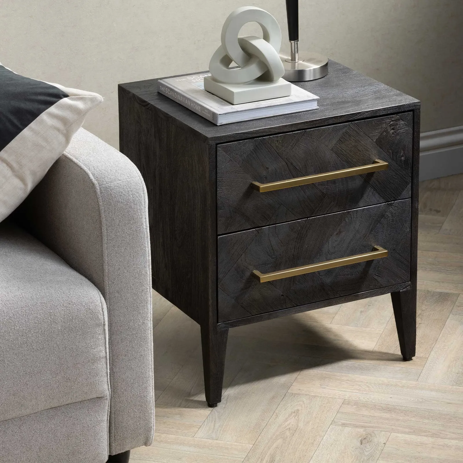 Onyx 2 Drawer Bedside Table, Black Wood | Barker & Stonehouse 5