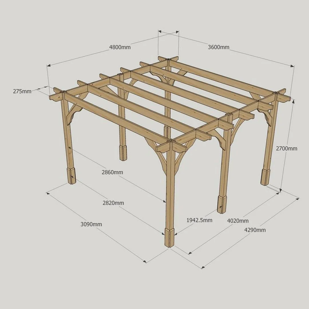 Rutland County Garden Furniture Ltd Premium Pergola 6 Posts - Wood - L360 x W480 x H270 cm - Rustic Brown 4