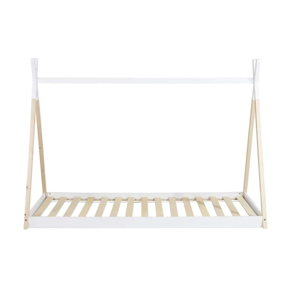 sweeek Kid's teepee bed 90 x 190cm natural pine slatted base included in White 5