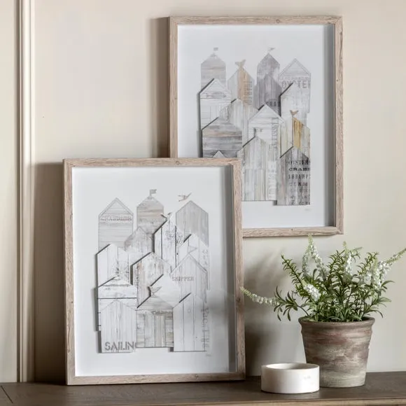Cedar and Sage Set of 2 Beach Hut Portrait Framed Prints