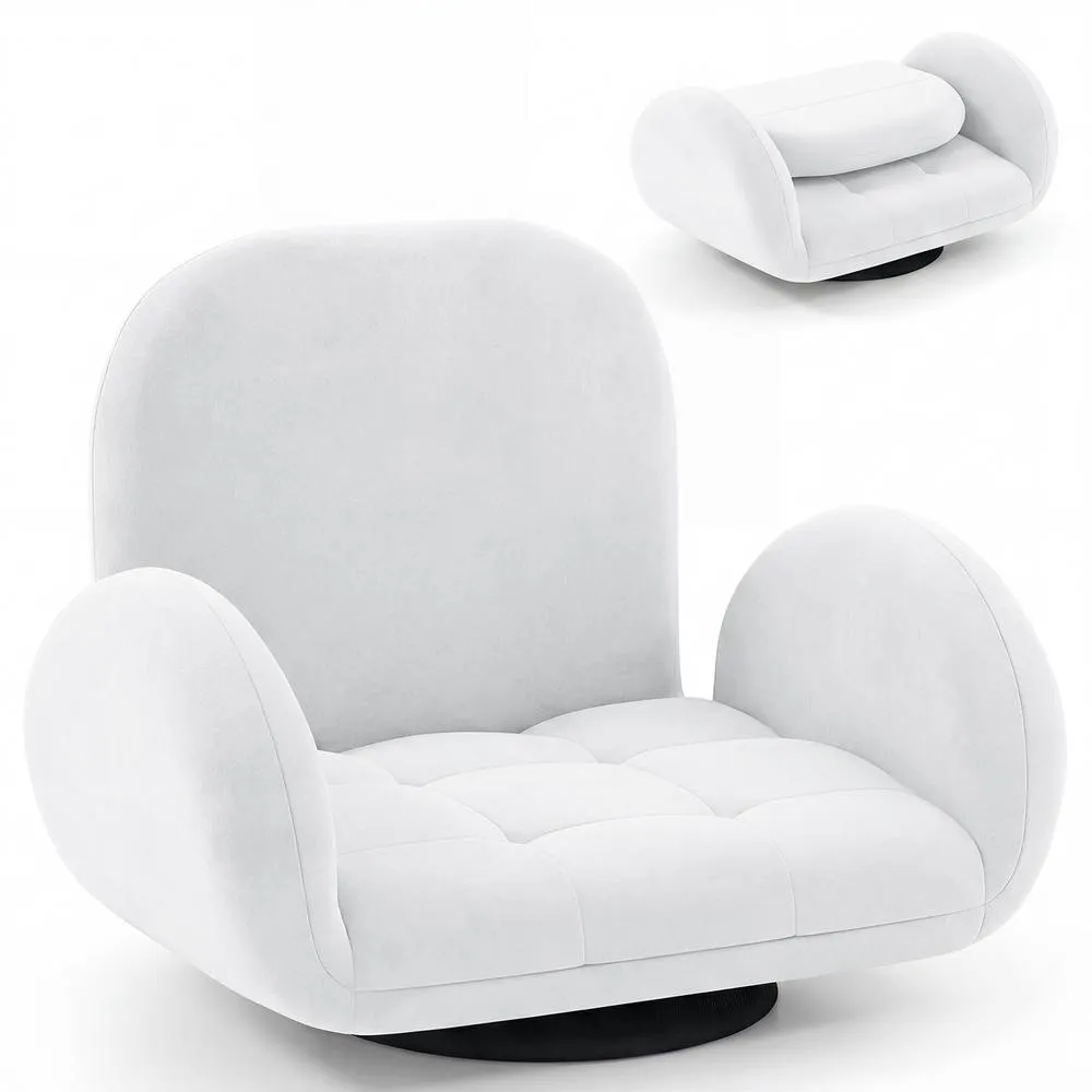 Costway Swivel Floor Chair Folding Gaming Chair w/Adjustable Backrest&Armrests in White