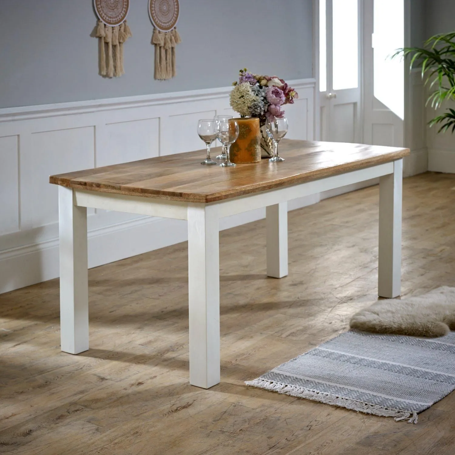 IH Design Curley Solid Mango Wood White Dining Table 170Cm 2