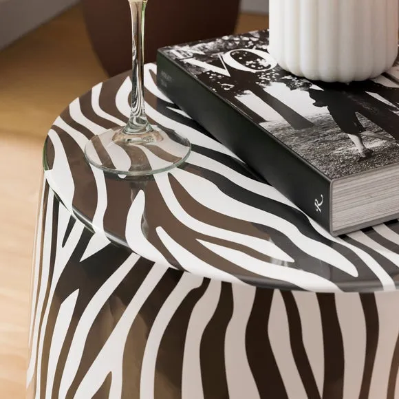 Metal Drum Zebra Print Side Table 3