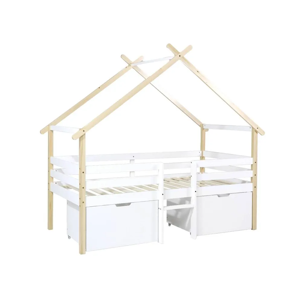sweeek Kid's bed 90 x 190 cm pine wood slatted base included & 2 drawers in White 2